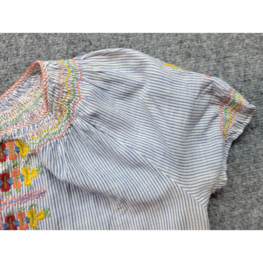 Madewell Embroidered Stripe Peasant Top Blue White Short Sleeve G4356 Medium - Picture 9 of 15